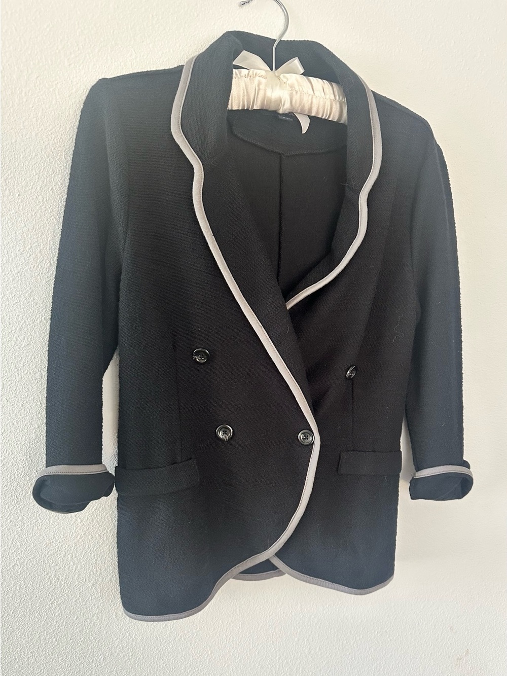 Banana Republic Black Double-Breasted Blazer with Gray Piping. Cotton medium